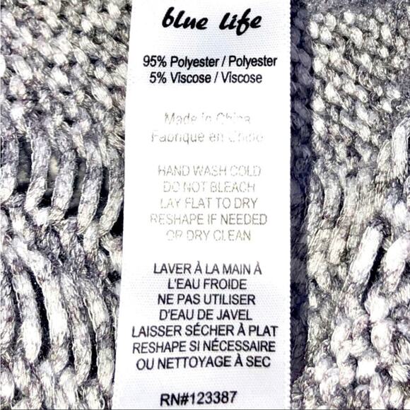 Blue Life Grey Heather Balloon Sleeves Scoop Neck Sweater Ribbed & Open Knit SzM - Picture 11 of 11